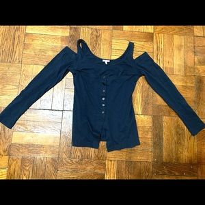 Morgane Le Fay Navy Off-the-Shoulder Long Sleeve Top